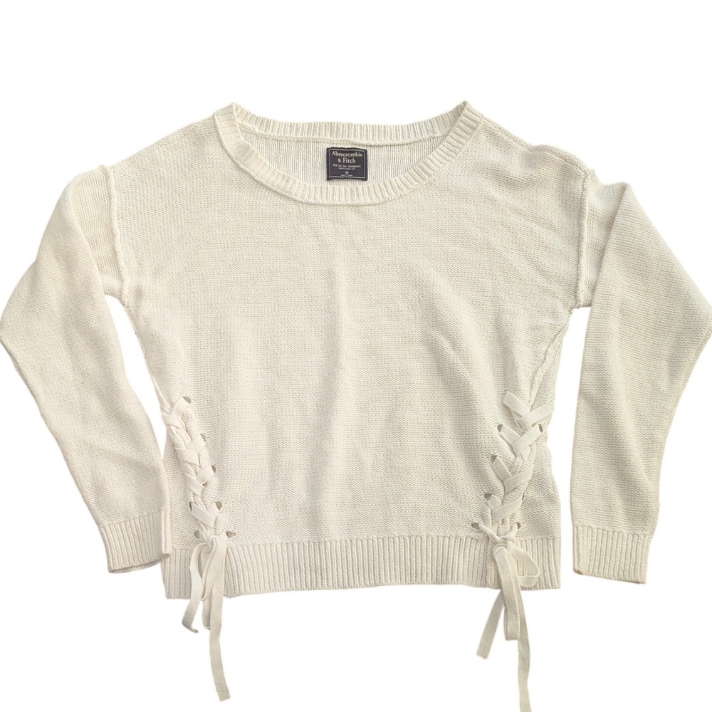 Abercrombie & Fitch Cream/Off White Side Lace Up Knit Sweater Women's M Coquette